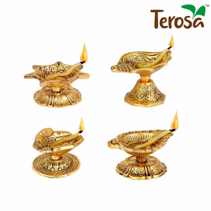 Diya Set of 4 Assorted Handcrafted Metallic - Antique Gold or Silver | Verified Sustainable by Brown Living™