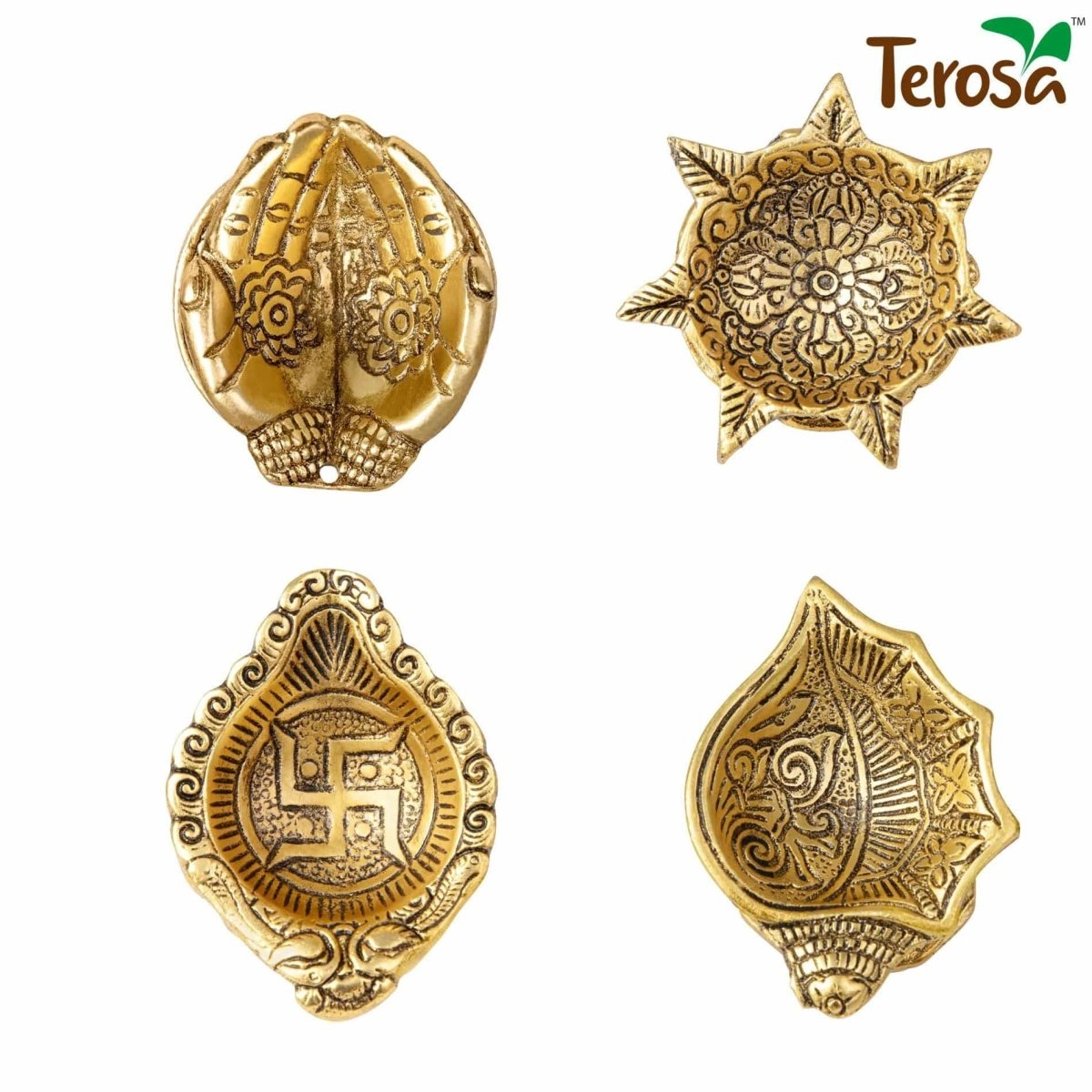 Diya Set of 4 Assorted Handcrafted Metallic - Antique Gold or Silver | Verified Sustainable by Brown Living™