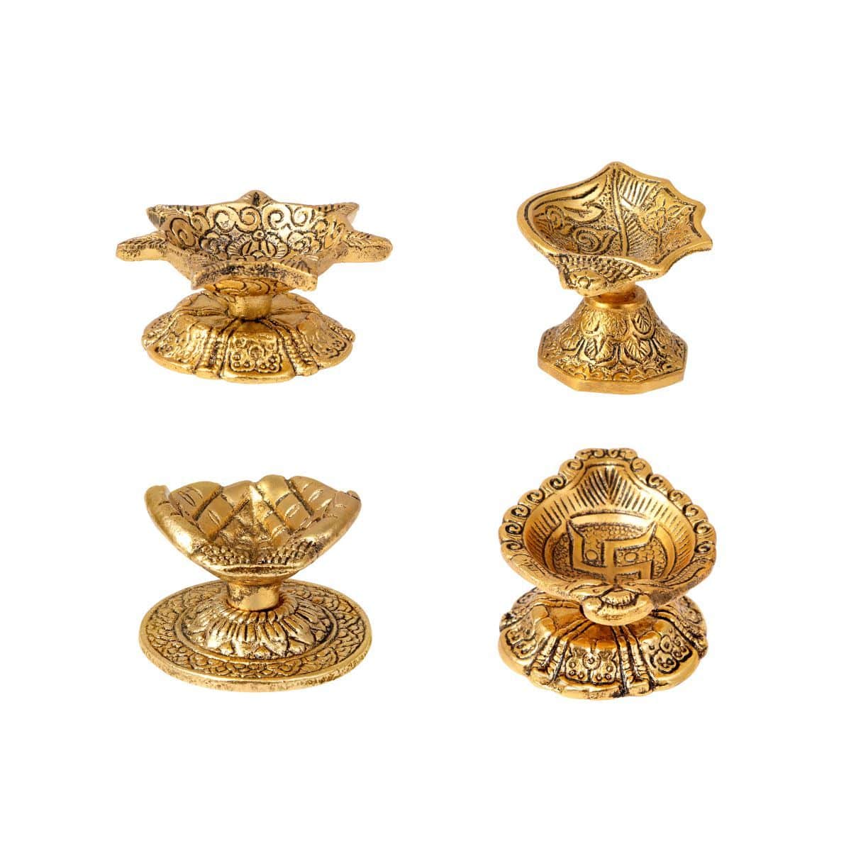 Diya Set of 4 Assorted Handcrafted Metallic - Antique Gold or Silver | Verified Sustainable by Brown Living™