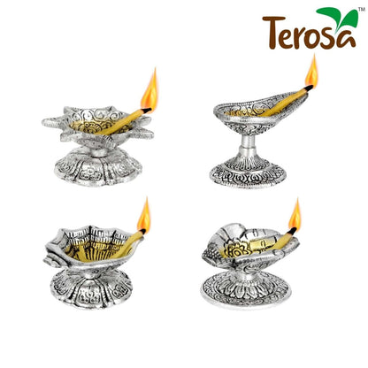 Diya Set of 4 Assorted Handcrafted Metallic - Antique Gold or Silver | Verified Sustainable by Brown Living™