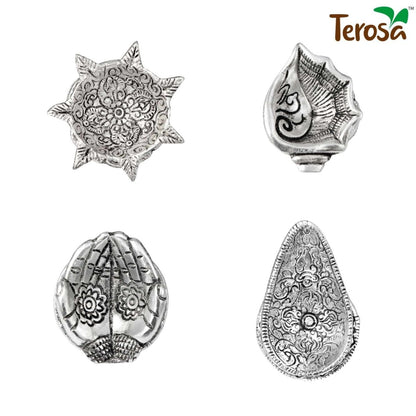 Diya Set of 4 Assorted Handcrafted Metallic - Antique Gold or Silver | Verified Sustainable by Brown Living™