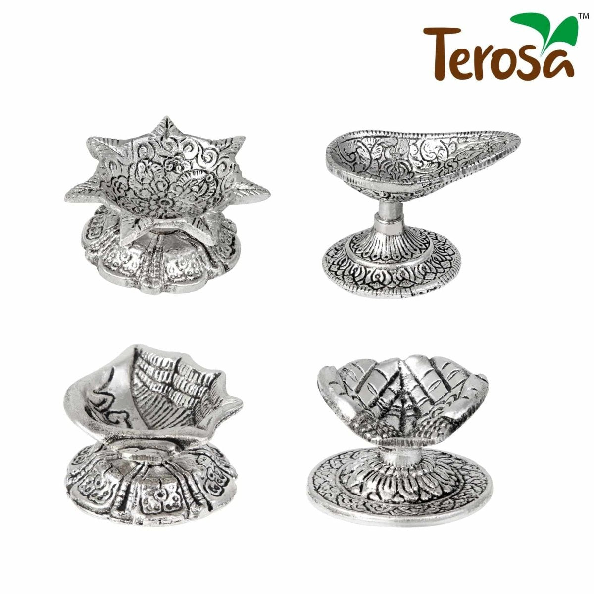 Diya Set of 4 Assorted Handcrafted Metallic - Antique Gold or Silver | Verified Sustainable by Brown Living™