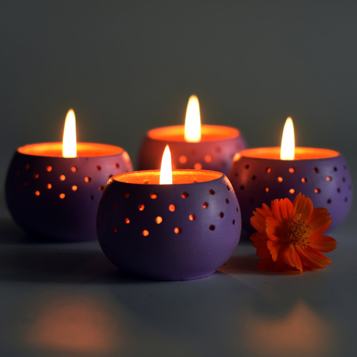 Dome Soft Purple Handmade Candle Holder - Set of 4 with Free 4 Soywax Candles | Verified Sustainable by Brown Living™