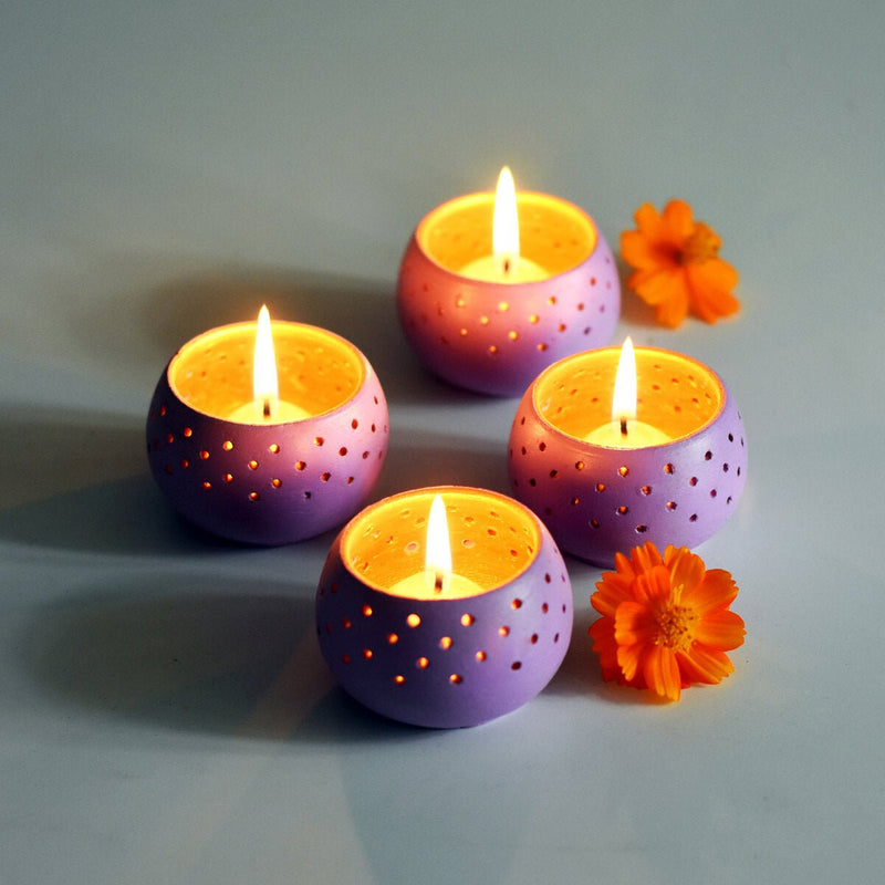 Buy Dome Handmade Candle Holder - Soft Purple- Set Of 4 with Free Candles | Shop Verified Sustainable Products on Brown Living