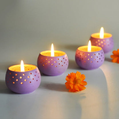 Dome Soft Purple Handmade Candle Holder - Set of 4 with Free 4 Soywax Candles | Verified Sustainable by Brown Living™