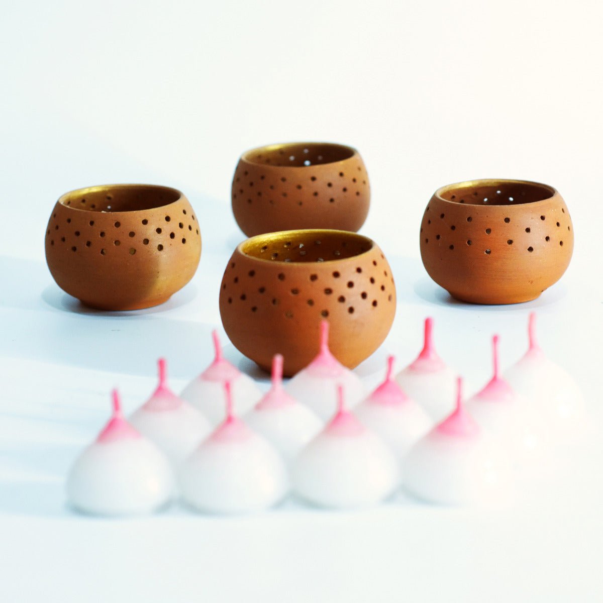 Dome Golden Handmade Candle Holders - Set of 4 with Free 4 Soywax Candles | Verified Sustainable by Brown Living™