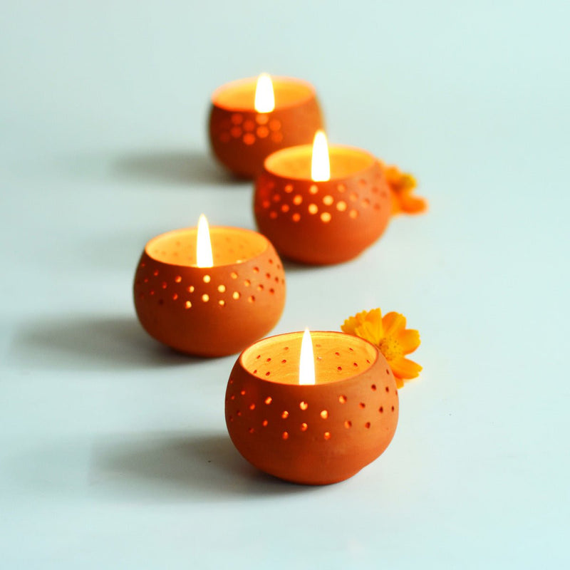 Buy Dome Handmade Candle Holders- Golden- Set Of 4 with Free Candles | Shop Verified Sustainable Products on Brown Living