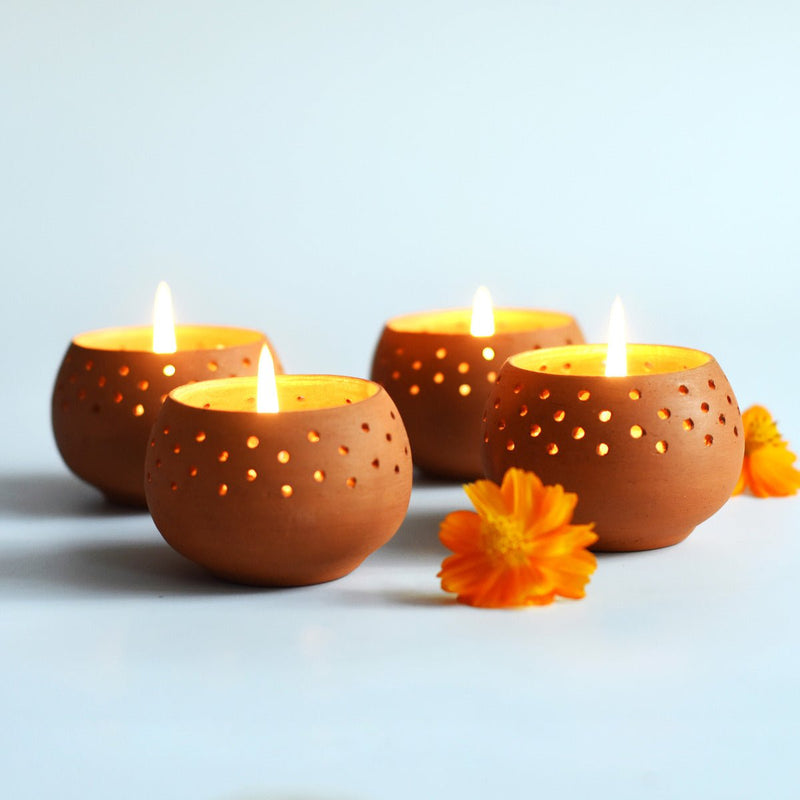 Buy Dome Handmade Candle Holders- Golden- Set Of 4 with Free Candles | Shop Verified Sustainable Products on Brown Living