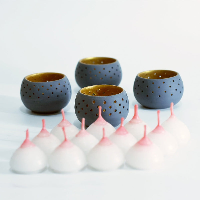 Buy Dome Grey Handmade Candle Holders- Set Of 4 with Free Soywax Candles | Shop Verified Sustainable Candles & Fragrances on Brown Living™
