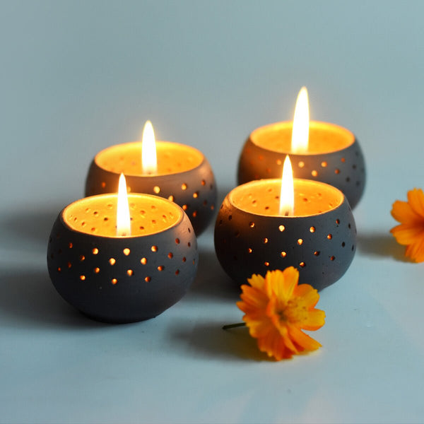 Buy Dome Grey Handmade Candle Holders- Set Of 4 with Free Soywax Candles | Shop Verified Sustainable Candles & Fragrances on Brown Living™