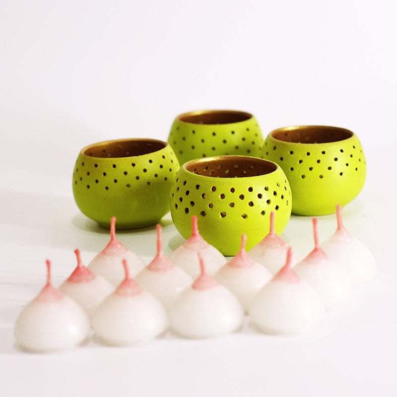 Buy Dome Handmade Candle Holders- Lemon Green- Set Of 4 with Free Candles | Shop Verified Sustainable Products on Brown Living