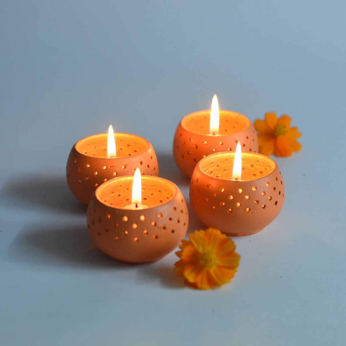 Dome Orange Handmade Candle Holders - Set of 4 with Free 4 Soywax Candles | Verified Sustainable by Brown Living™