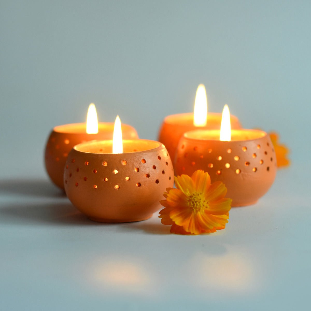 Dome Orange Handmade Candle Holders - Set of 4 with Free 4 Soywax Candles | Verified Sustainable by Brown Living™