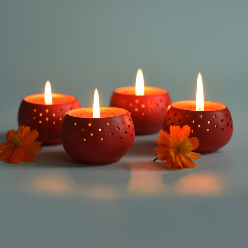 Buy Dome Red Handmade Candle Holders- Set Of 4 with Free Soywax Candles | Shop Verified Sustainable Candles & Fragrances on Brown Living™