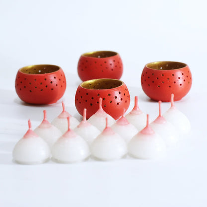 Dome Red Handmade Candle Holders - Set of 4 with Free 4 Soywax Candles | Verified Sustainable by Brown Living™