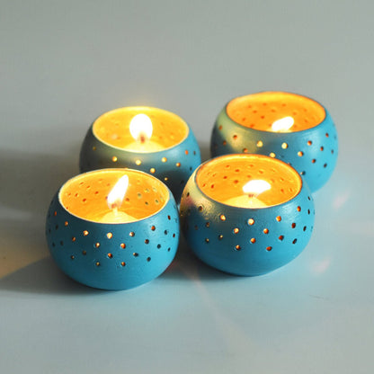 Dome Sky Blue Handmade Candle Holders - Set of 4 with Free 4 Soywax Candles | Verified Sustainable by Brown Living™