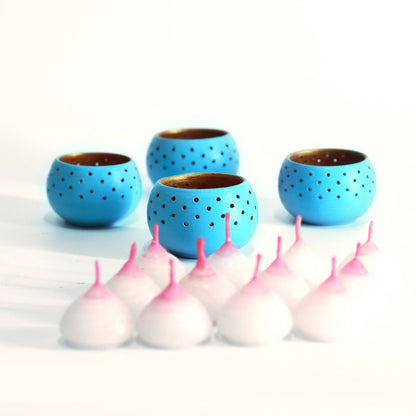 Dome Sky Blue Handmade Candle Holders - Set of 4 with Free 4 Soywax Candles | Verified Sustainable by Brown Living™