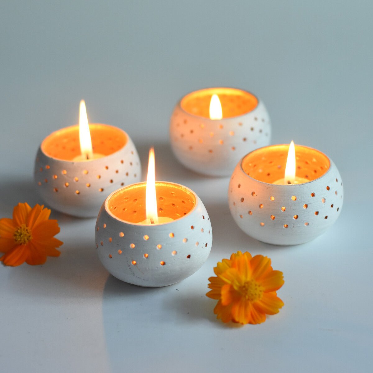 Dome White Handmade Candle Holders - Set of 4 with Free 4 Soywax Candles | Verified Sustainable by Brown Living™