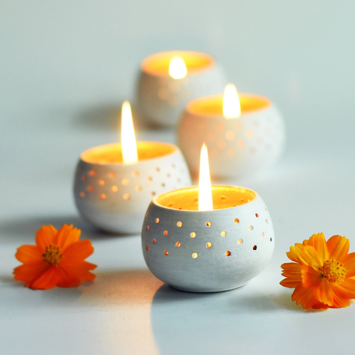 Dome White Handmade Candle Holders - Set of 4 with Free 4 Soywax Candles | Verified Sustainable by Brown Living™