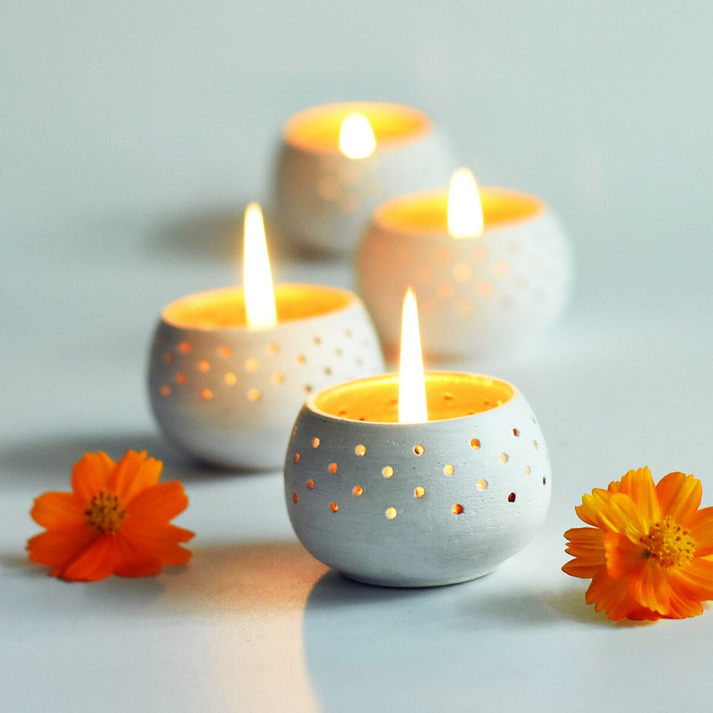 Buy Dome Handmade Candle Holders- White- Set Of 4 with Free Candles | Shop Verified Sustainable Products on Brown Living