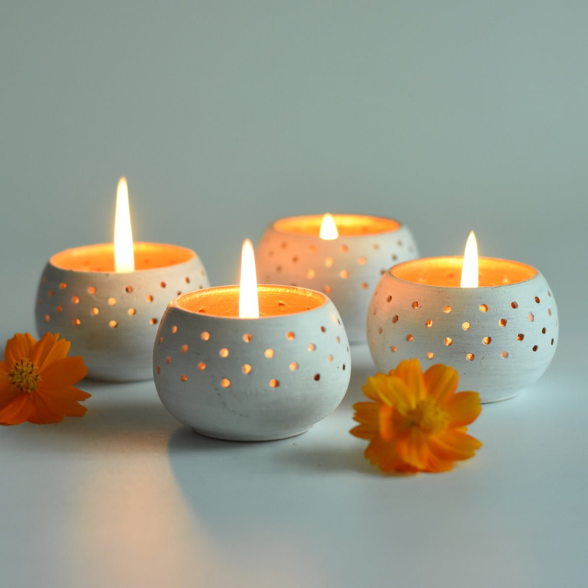 Dome White Handmade Candle Holders - Set of 4 with Free 4 Soywax Candles | Verified Sustainable by Brown Living™