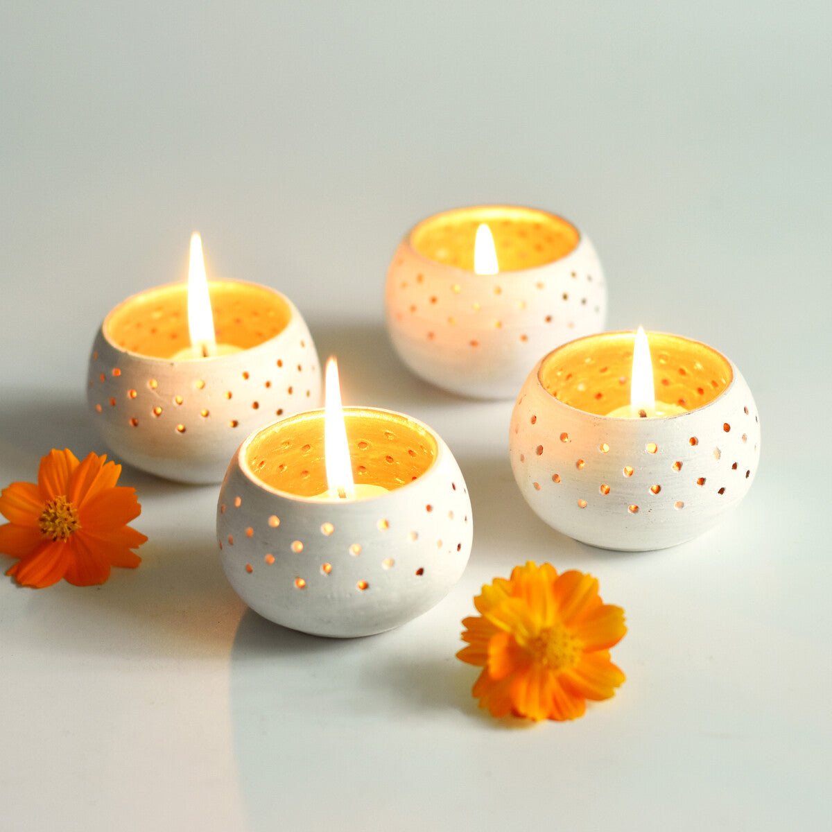 Dome White Handmade Candle Holders - Set of 4 with Free 4 Soywax Candles | Verified Sustainable by Brown Living™