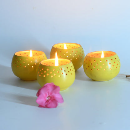 Dome Yellow Handmade Candle Holders - Set of 4 with Free 4Soywax Candles | Verified Sustainable by Brown Living™