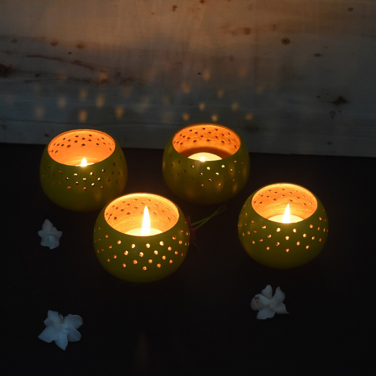 Dome Yellow Handmade Candle Holders - Set of 4 with Free 4Soywax Candles | Verified Sustainable by Brown Living™