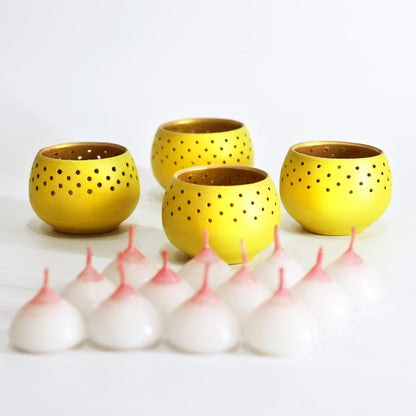 Dome Yellow Handmade Candle Holders - Set of 4 with Free 4Soywax Candles | Verified Sustainable by Brown Living™