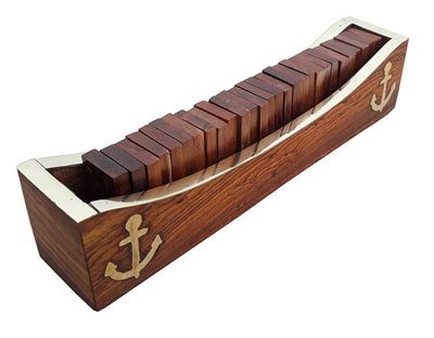 Domino Game, Open Boat Tray and Pieces, Wooden Dominoes Set – Learning & Educational Toys on Brown Living™. SKU: 1085. Img 1.