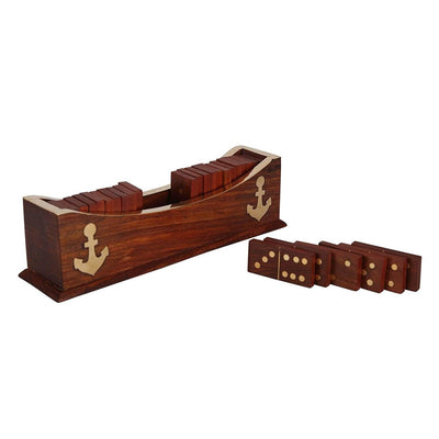 Wooden Domino Game Set | Open Boat Tray and Pieces - 8.5 Inch – Learning & Educational Toys on Brown Living™. SKU: 1071431. Img 1.