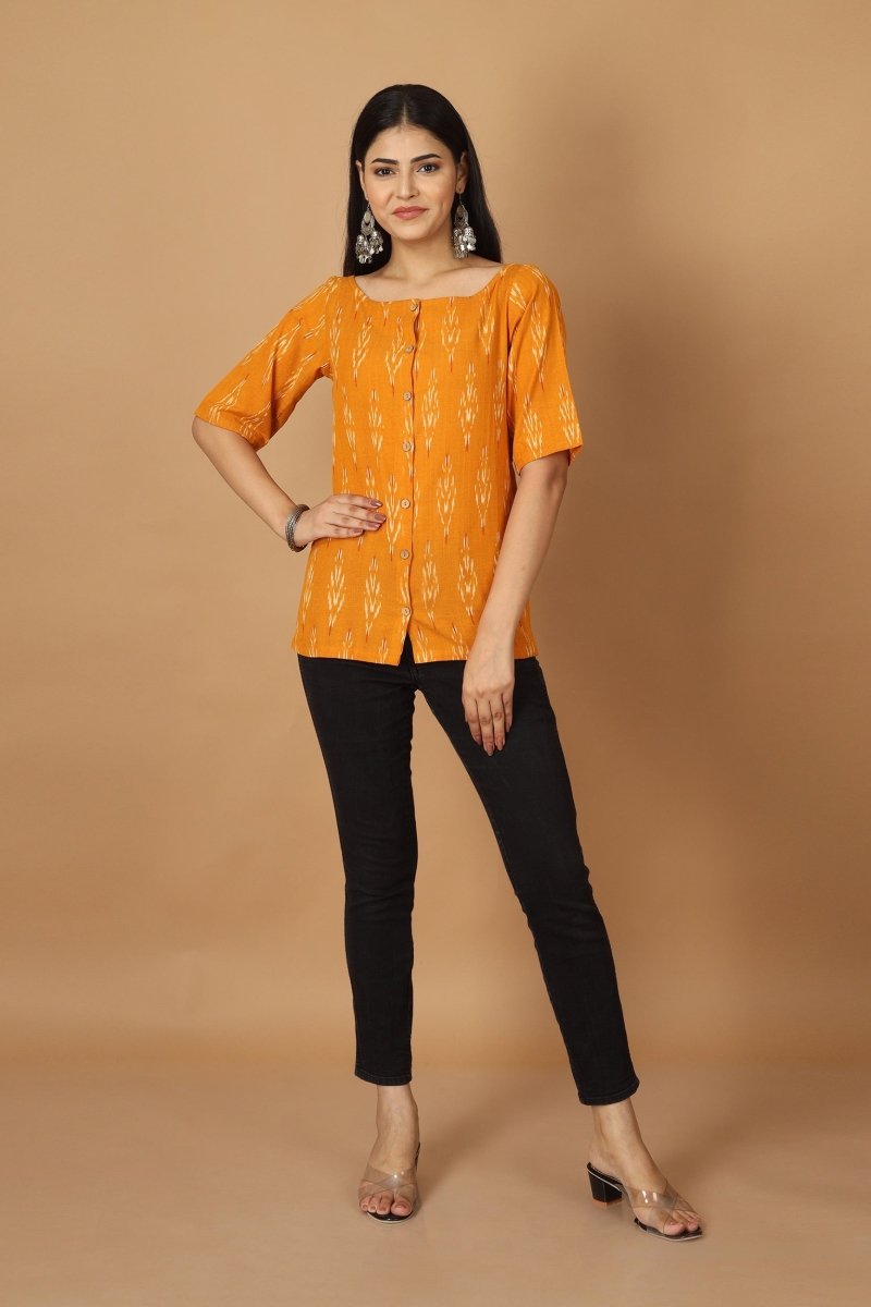 Dopahar Ikat Womens Cotton Top | Verified Sustainable by Brown Living™