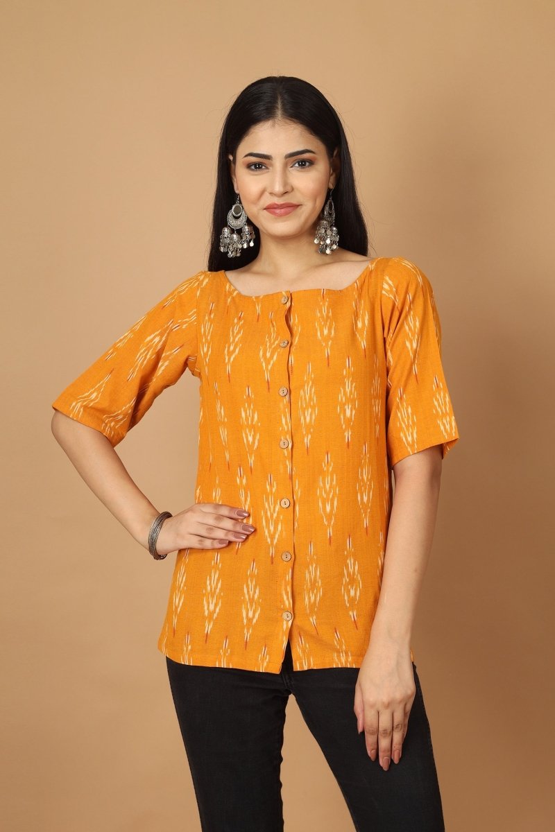 Buy Dopahar Ikat Womens Cotton Top | Shop Verified Sustainable Womens Top on Brown Living™