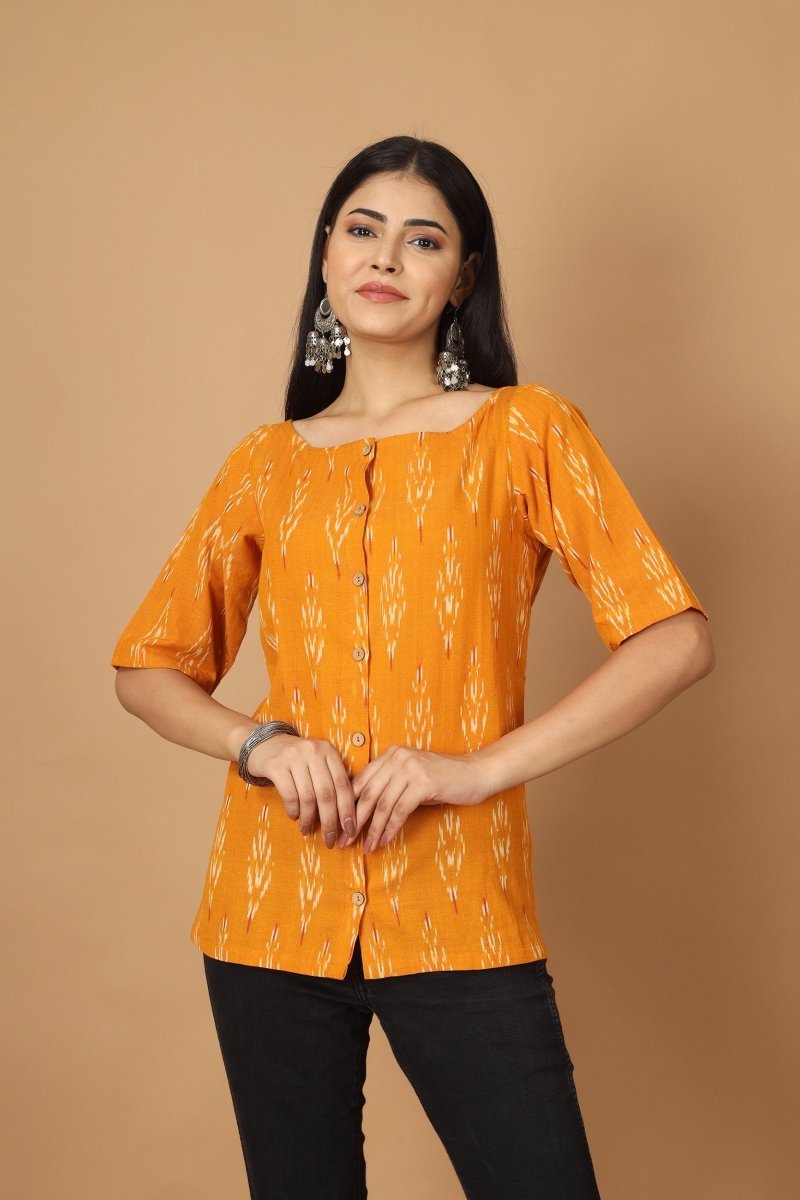 Dopahar Ikat Womens Cotton Top | Verified Sustainable by Brown Living™