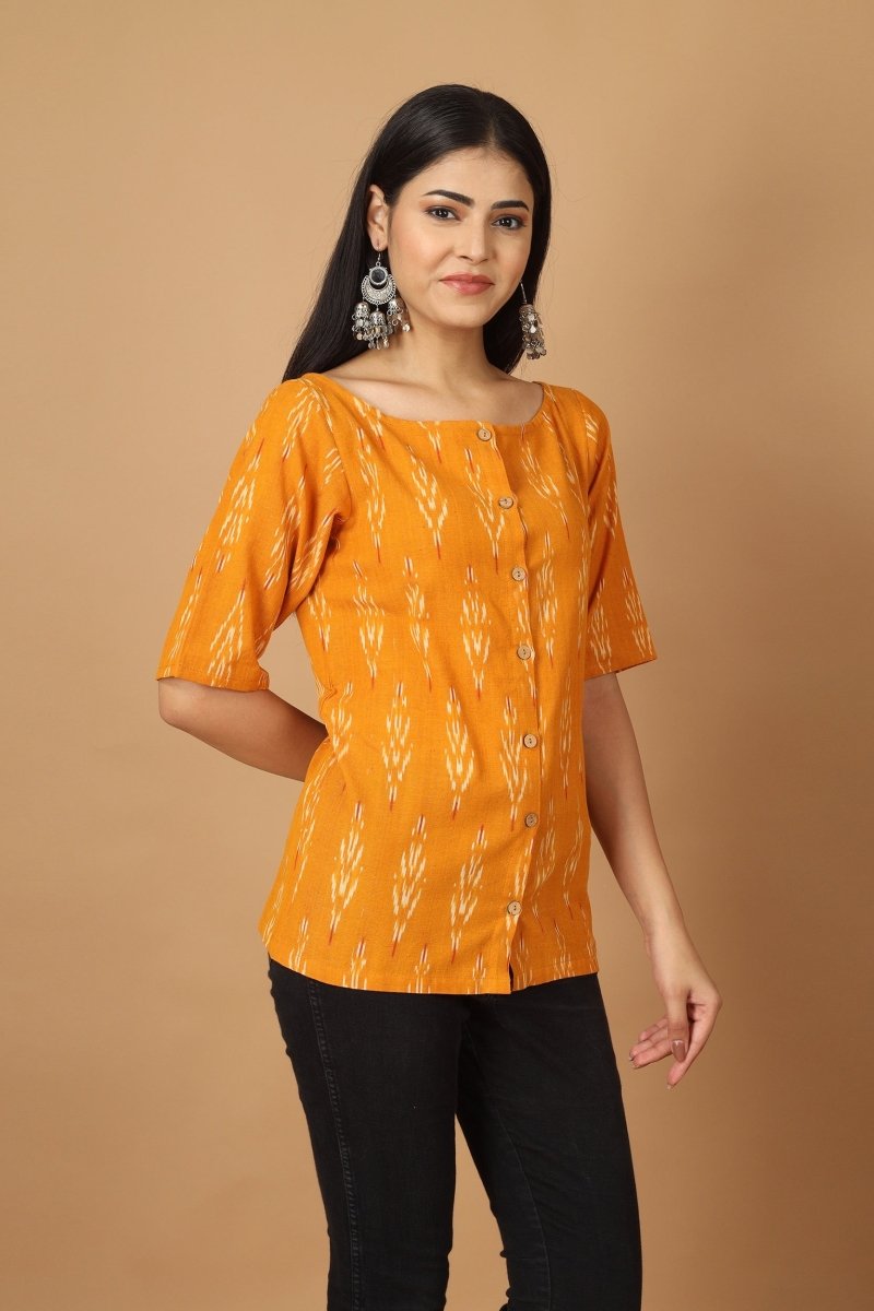 Buy Dopahar Ikat Womens Cotton Top | Shop Verified Sustainable Womens Top on Brown Living™