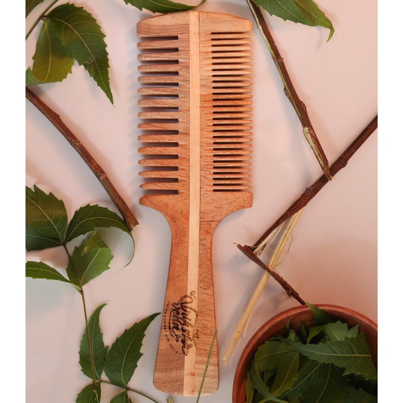 Buy Double Sided Neem Wood Comb with Handle | Shop Verified Sustainable Hair Comb on Brown Living™