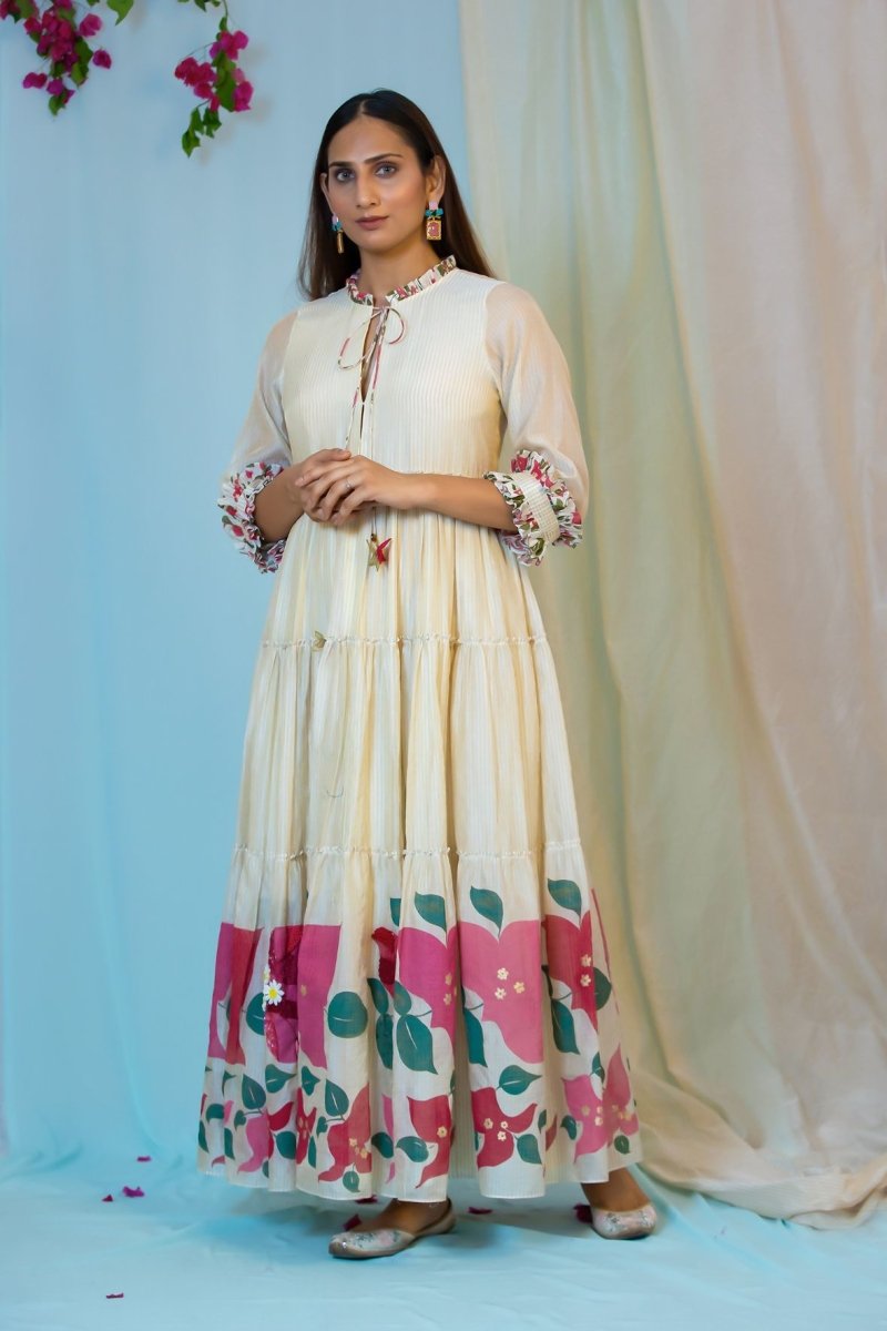 Buy Dreamy daisy dress with 3D embroidery at bottom | Shop Verified Sustainable Womens Kurta on Brown Living™