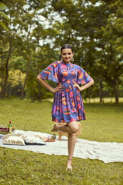 Dreamy Sunset Printed Detachable Modal Satin Dress | Verified Sustainable by Brown Living™