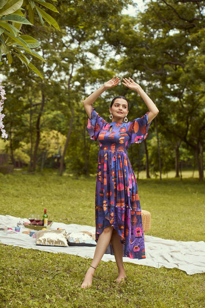 Dreamy Sunset Printed Detachable Modal Satin Dress | Verified Sustainable by Brown Living™