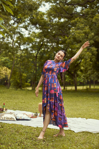 Dreamy Sunset Printed Detachable Modal Satin Dress | Verified Sustainable by Brown Living™