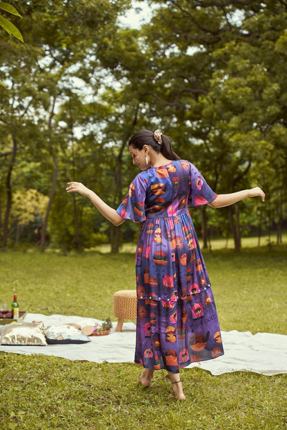 Dreamy Sunset Printed Detachable Modal Satin Dress | Verified Sustainable by Brown Living™