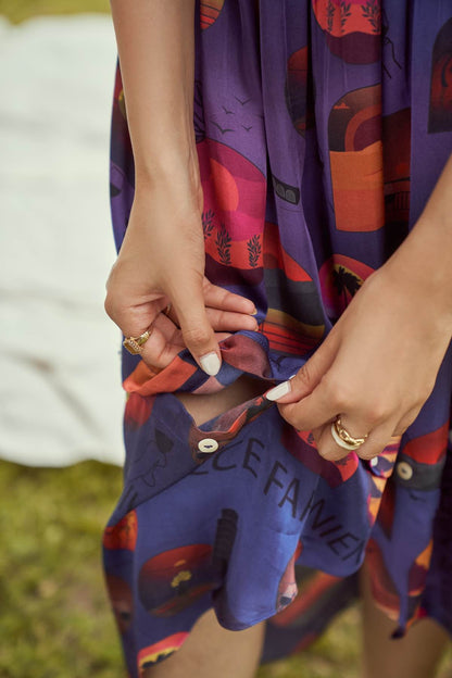 Dreamy Sunset Printed Detachable Modal Satin Dress | Verified Sustainable by Brown Living™