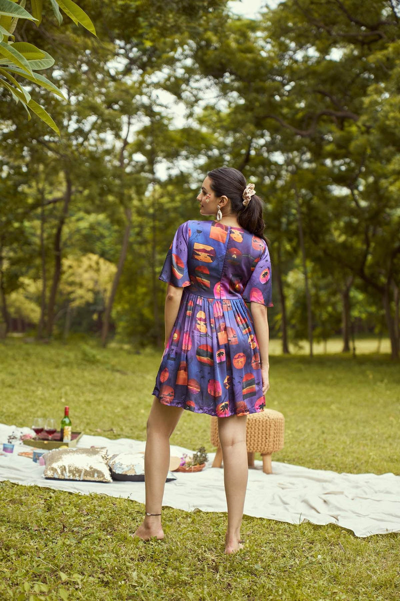 Dreamy Sunset Printed Modal Satin Dress | Verified Sustainable Womens Dress on Brown Living™