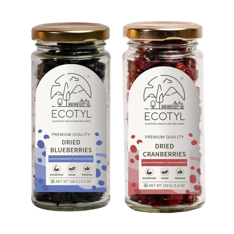 Buy Dried Blueberries & Dried Cranberries Combo- 150g Each | Shop Verified Sustainable Dried Fruits, Nuts & Seeds on Brown Living™
