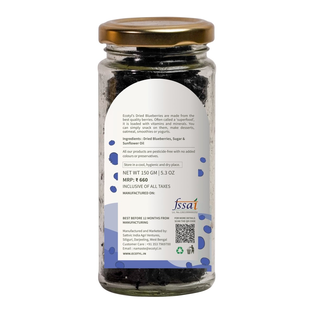 Dried Blueberries | Whole Dried Fruit | Healthy Snack |150g | Verified Sustainable by Brown Living™