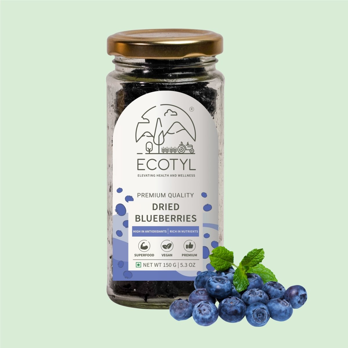 Dried Blueberries | Whole Dried Fruit | Healthy Snack |150g | Verified Sustainable by Brown Living™