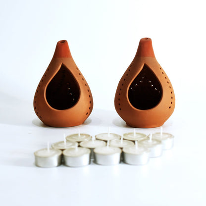 Droplet Handmade Candle Holder - Set Of 2 with Free 2 Soywax Tealights | Verified Sustainable by Brown Living™