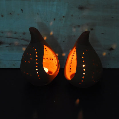 Droplet Handmade Candle Holder - Set Of 2 with Free 2 Soywax Tealights | Verified Sustainable by Brown Living™