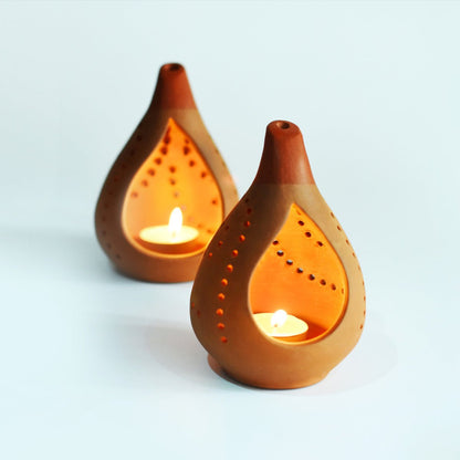 Droplet Handmade Candle Holder - Set Of 2 with Free 2 Soywax Tealights | Verified Sustainable by Brown Living™