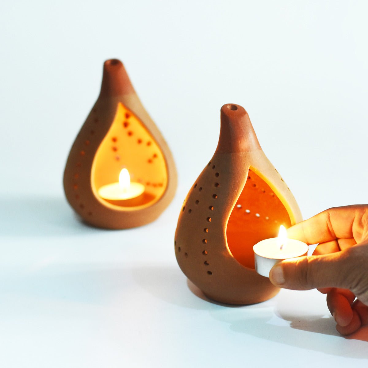 Droplet Handmade Candle Holder - Set Of 2 with Free 2 Soywax Tealights | Verified Sustainable by Brown Living™